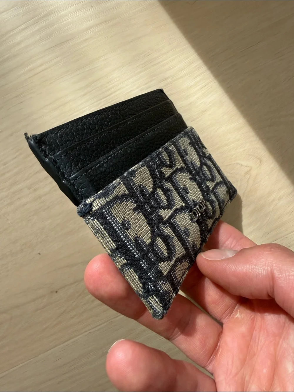 Dior Oblique Jacquard Card Holder in Beige and Black